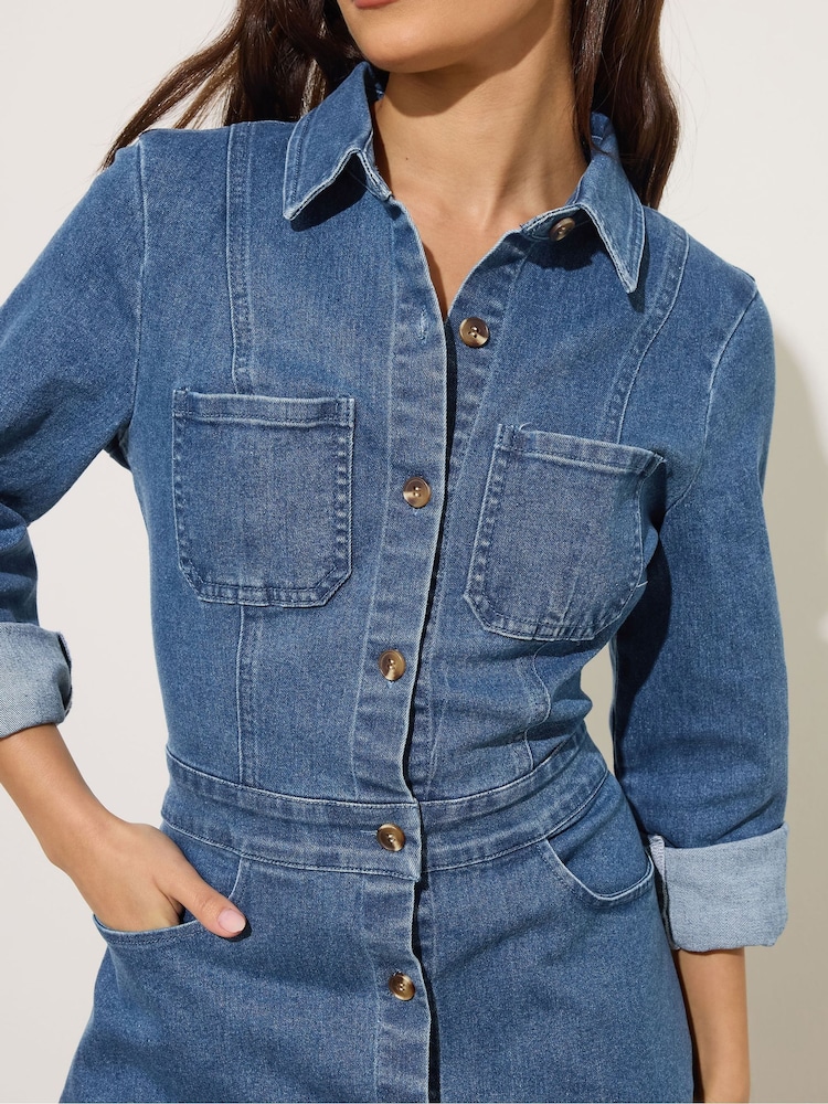 Buy PixieGirl Petite Blue Stretch Maxi Denim Shirt Dress from Next USA