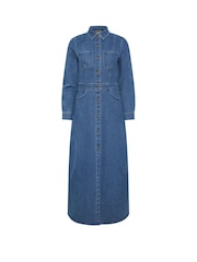 PixieGirl Petite Blue Stretch Maxi Denim Shirt Dress - Image 5 of 5