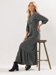 PixieGirl Petite Grey Animal Short Sleeve Midi Dress - Image 2 of 5