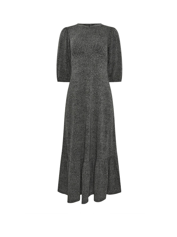 PixieGirl Petite Grey Animal Short Sleeve Midi Dress - Image 5 of 5