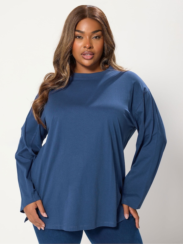 Yours Curve Blue Seam Detail Skater Top - Image 1 of 5