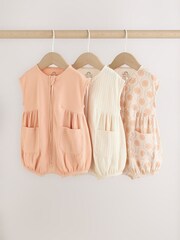 Orange Tonal Patterned Zip Through Baby Rompers 3 Pack - Image 1 of 12