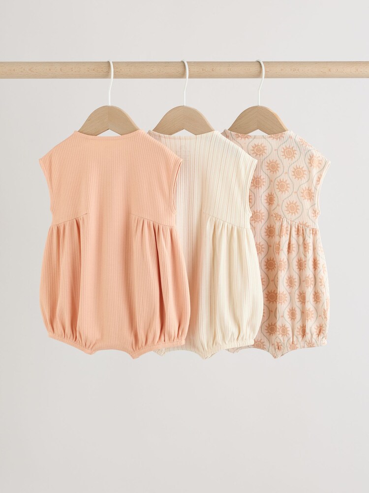 Orange Tonal Patterned Zip Through Baby Rompers 3 Pack - Image 2 of 12