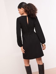Lipsy Black Mini Military Button Long Sleeve Tie Shift Dress - Image 5 of 5