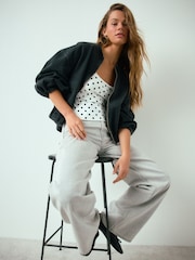 Black Polka Dot Square Neck Short Sleeve Top - Image 3 of 8