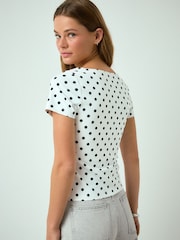 Black Polka Dot Square Neck Short Sleeve Top - Image 4 of 8