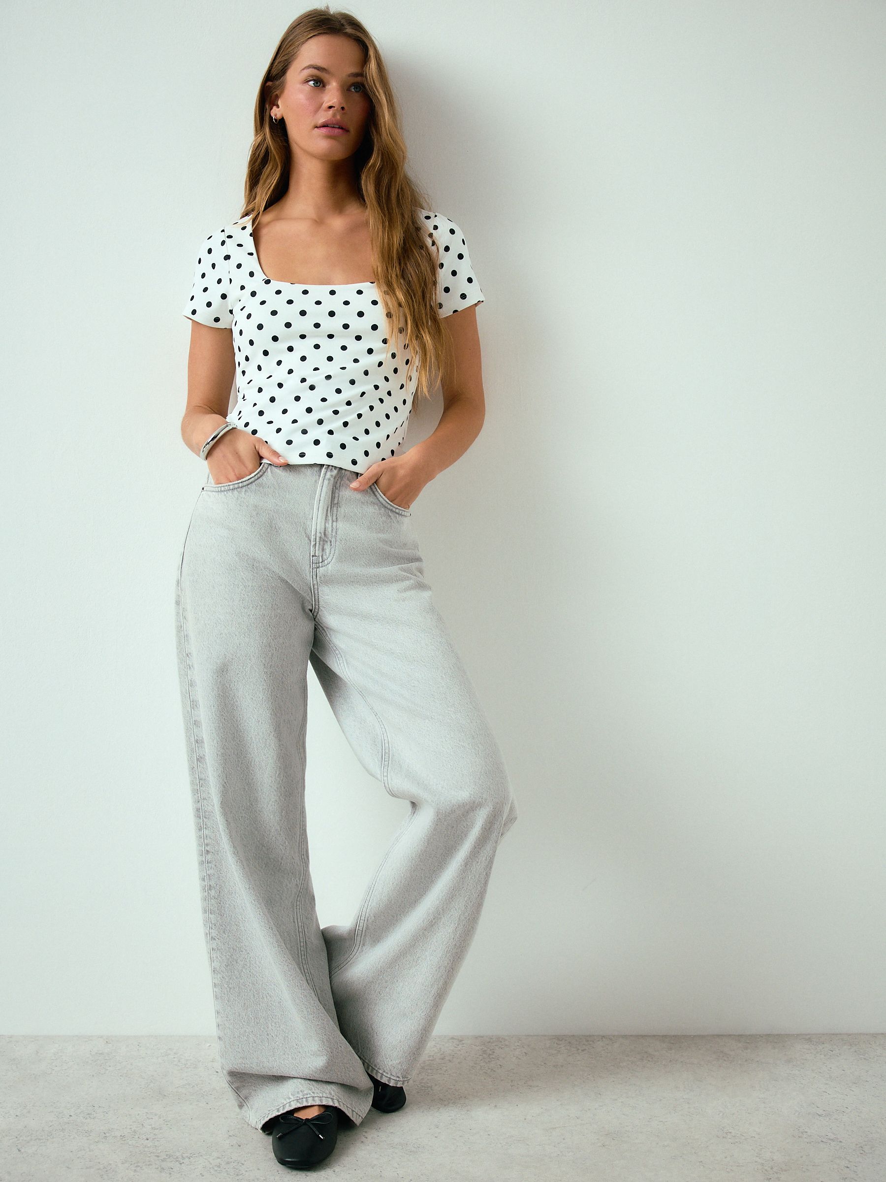 Buy Black Polka Dot Square Neck Short Sleeve Top from Next USA