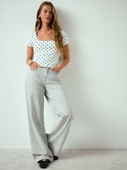 Black Polka Dot Square Neck Short Sleeve Top - Image 5 of 8