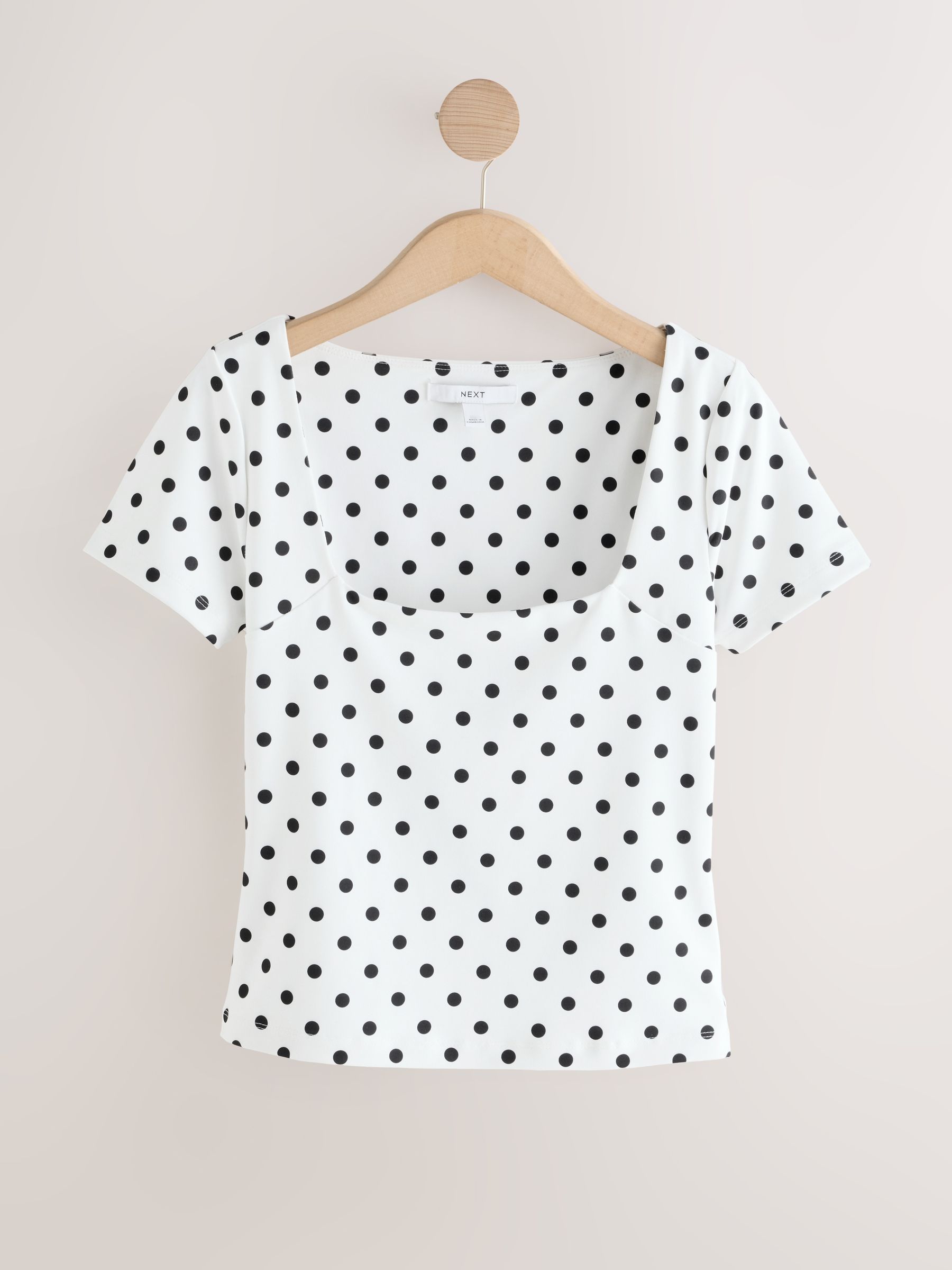 Buy Black Polka Dot Square Neck Short Sleeve Top from Next USA