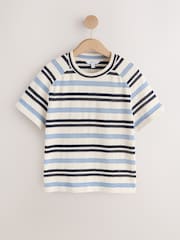 Blue/Ecru Stripe Knitlook Short Sleeve Crew Neck Top - Image 5 of 7
