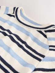 Blue/Ecru Stripe Knitlook Short Sleeve Crew Neck Top - Image 6 of 7