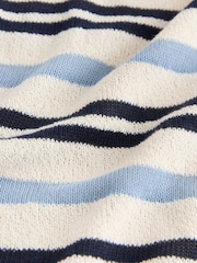 Blue/Ecru Stripe Knitlook Short Sleeve Crew Neck Top - Image 7 of 7