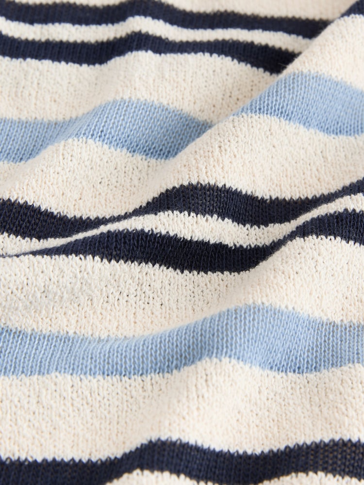 Blue/Ecru Stripe Knitlook Short Sleeve Crew Neck Top - Image 7 of 7 Blue/Ecru Stripe Knitlook Short Sleeve Crew Neck Top - Image 7 of 7