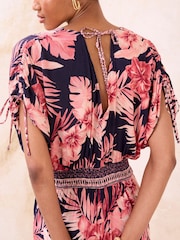 Lipsy Pink/Blue Petite Floral Kimono Sleeve Crinkle Jumpsuit - Image 4 of 4