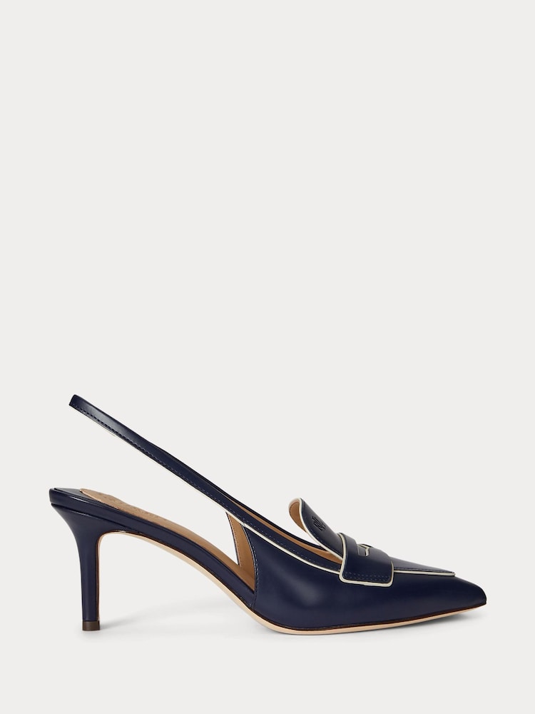 Lauren Ralph Lauren Blue Khloe Leather Sling Back Loafer Heels - Image 1 of 4 Lauren Ralph Lauren Blue Khloe Leather Sling Back Loafer Heels - Image 1 of 4