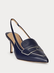Lauren Ralph Lauren Blue Khloe Leather Sling Back Loafer Heels - Image 2 of 4