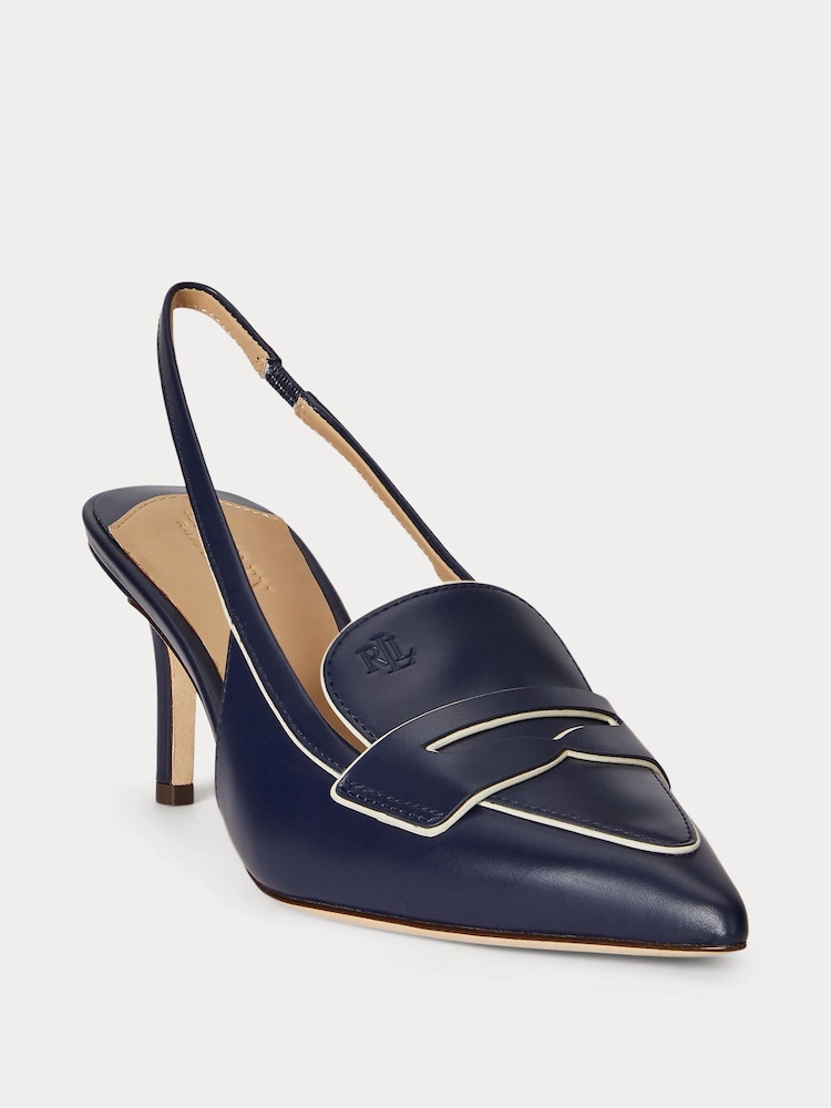 Lauren Ralph Lauren Blue Khloe Leather Sling Back Loafer Heels - Image 2 of 4 Lauren Ralph Lauren Blue Khloe Leather Sling Back Loafer Heels - Image 2 of 4