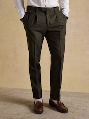Joules Green Wool Blend Texture Suit Trousers - Image 1 of 10