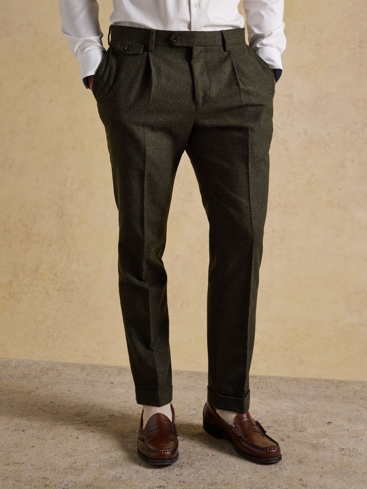 Joules Green Wool Blend Texture Suit Trousers - Image 1 of 10 Joules Green Wool Blend Texture Suit Trousers - Image 1 of 10