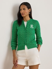 Verde - Lauren Ralph Lauren Ralhan Cárdigan de Punto Trenzado con Logo de Escudo - Imagen 1 de 7