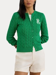 Verde - Lauren Ralph Lauren Ralhan Cárdigan de Punto Trenzado con Logo de Escudo - Imagen 6 de 7