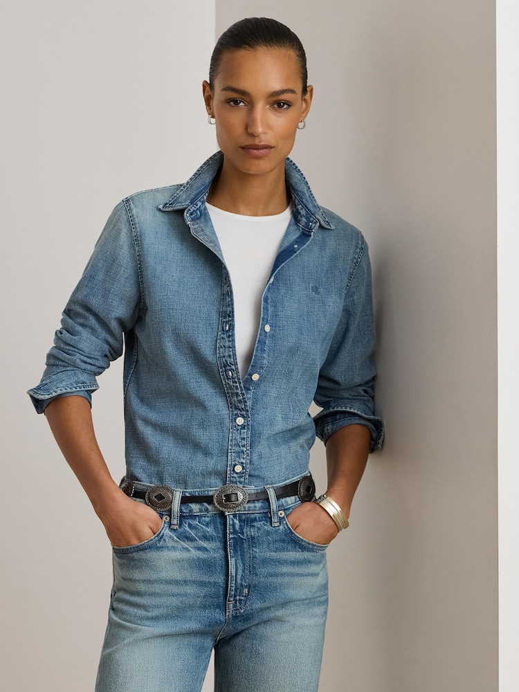 Lauren Ralph Lauren Blue Jamelko Denim Shirt - Image 1 of 7 Lauren Ralph Lauren Blue Jamelko Denim Shirt - Image 1 of 7