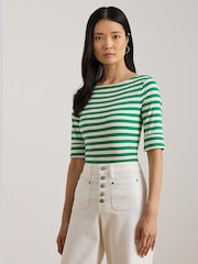 Lauren Ralph Lauren Green Judy Stretch Cotton Boat Neck T-Shirt - Image 1 of 7