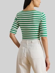 Lauren Ralph Lauren Green Judy Stretch Cotton Boat Neck T-Shirt - Image 2 of 7