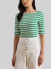 Lauren Ralph Lauren Green Judy Stretch Cotton Boat Neck T-Shirt - Image 7 of 7