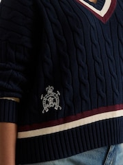 Lauren Ralph Lauren Blue Curve Tedurph V-Neck Knit Cricket Jumper - Image 4 of 7