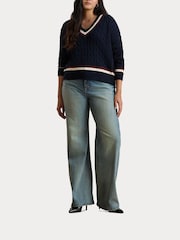 Lauren Ralph Lauren Blue Curve Tedurph V-Neck Knit Cricket Jumper - Image 7 of 7