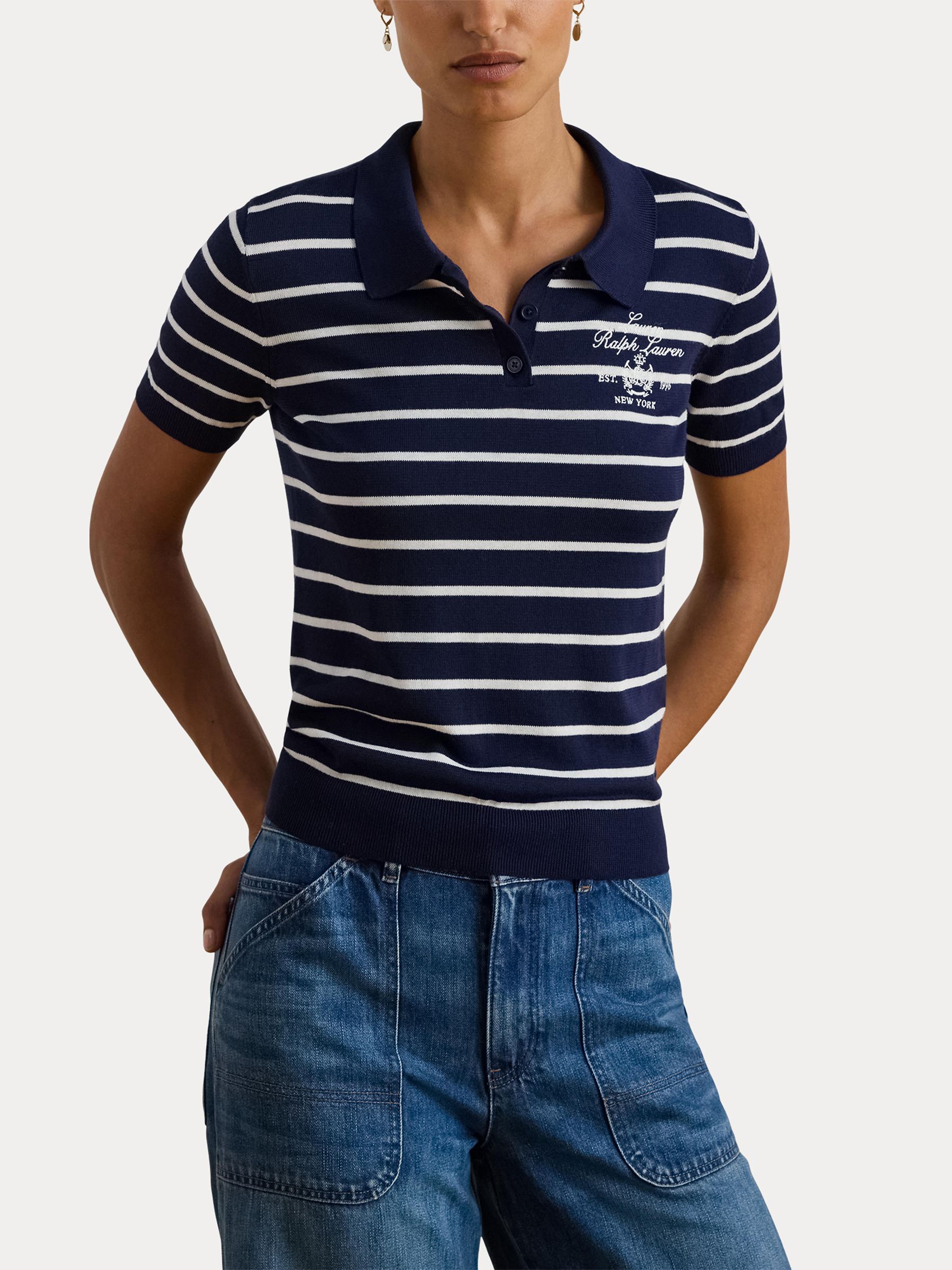 Buy Lauren Ralph Lauren Blue Natrissa Stripe Cable Knit Polo Shirt