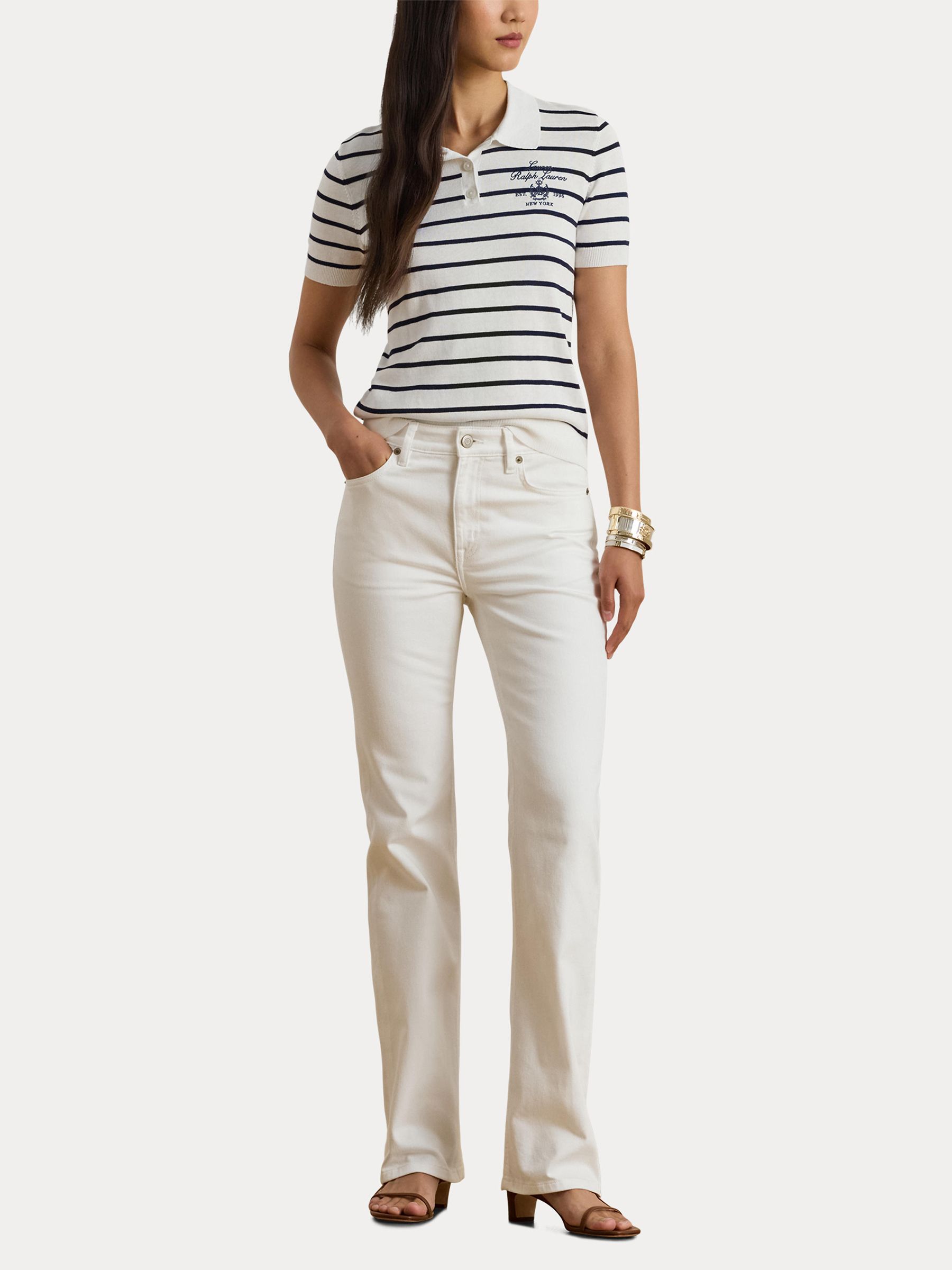 Buy Lauren Ralph Lauren White Natrissa Stripe Cable Knit Polo