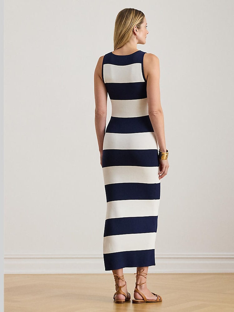 Womens Lauren Ralph Lauren Blue Faraz Stripe Knit Dress L (US 12-14)