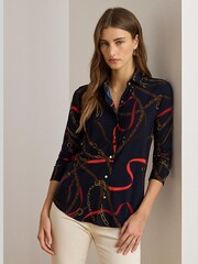 Lauren Ralph Lauren Blue Daquane Belt Print Shirt - Image 1 of 7