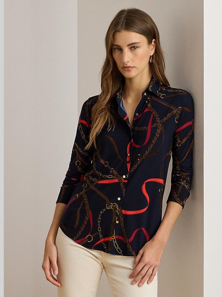 Lauren Ralph Lauren Blue Daquane Belt Print Shirt - Image 1 of 7