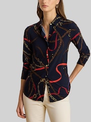 Lauren Ralph Lauren Blue Daquane Belt Print Shirt - Image 6 of 7