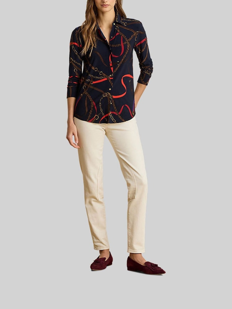 Lauren Ralph Lauren Blue Daquane Belt Print Shirt - Image 7 of 7