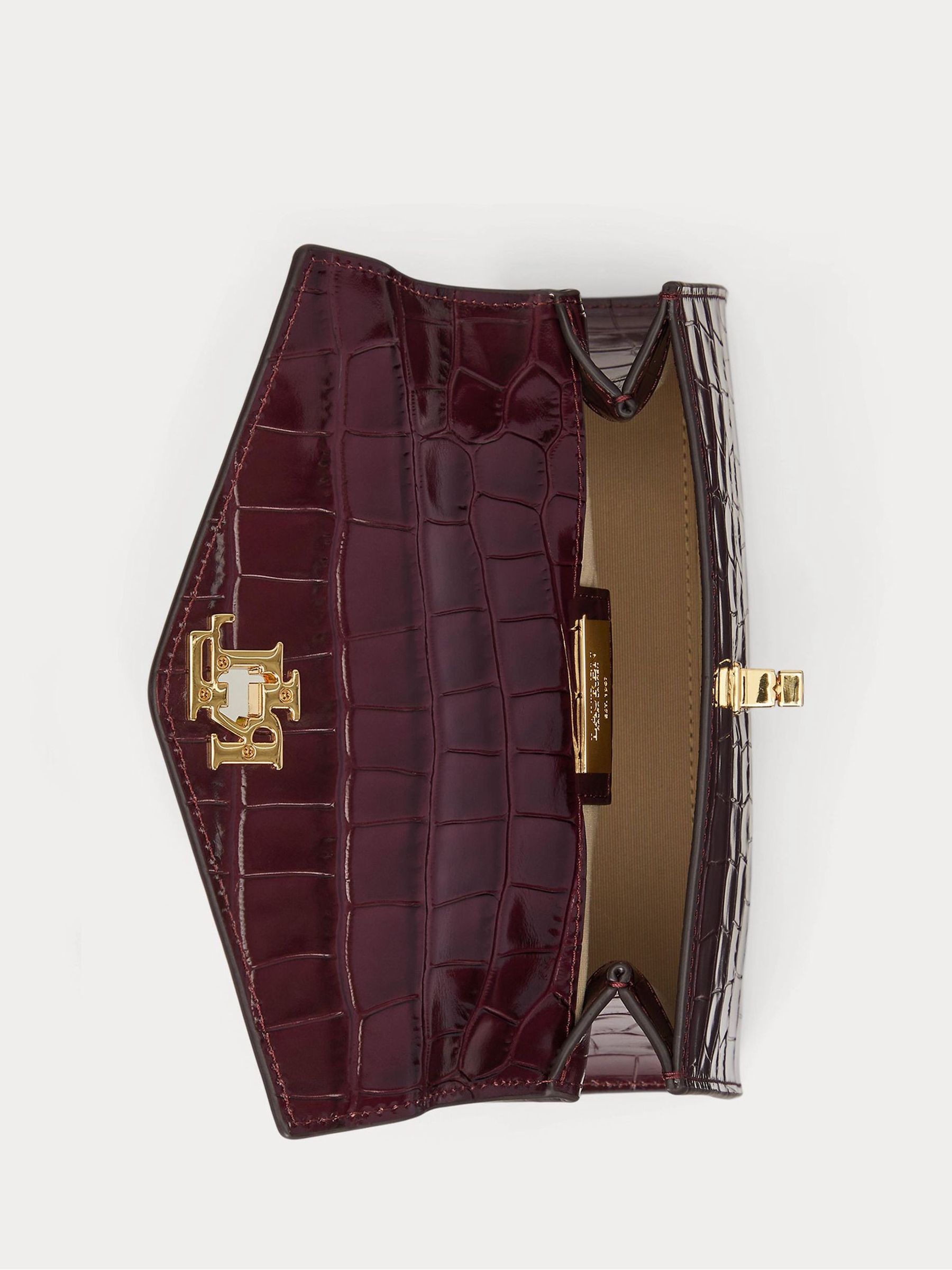 Buy Lauren Ralph Lauren Red Farrah Croc Embossed Satchel Bag from