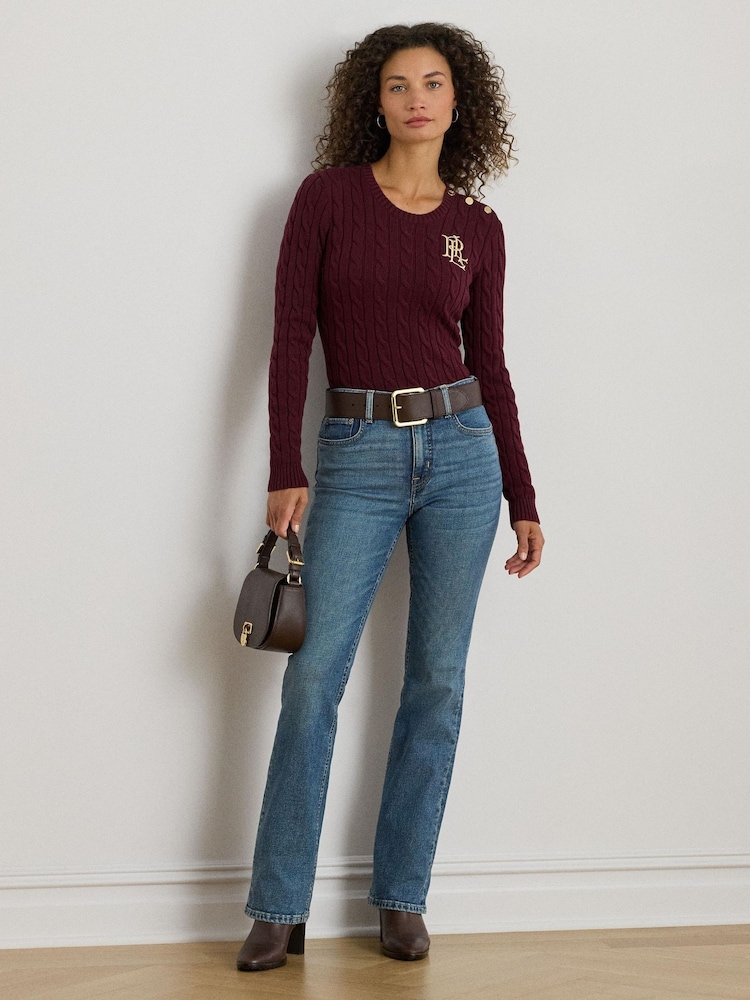 Lauren Ralph Lauren Red Montiva Cable Knit Emboridered Logo Jumper - Image 2 of 4 Lauren Ralph Lauren Red Montiva Cable Knit Emboridered Logo Jumper - Image 2 of 4