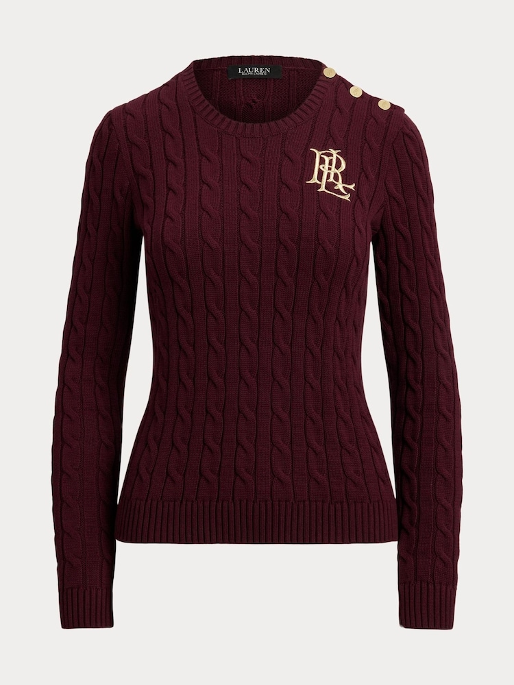 Lauren Ralph Lauren Red Montiva Cable Knit Emboridered Logo Jumper - Image 4 of 4 Lauren Ralph Lauren Red Montiva Cable Knit Emboridered Logo Jumper - Image 4 of 4