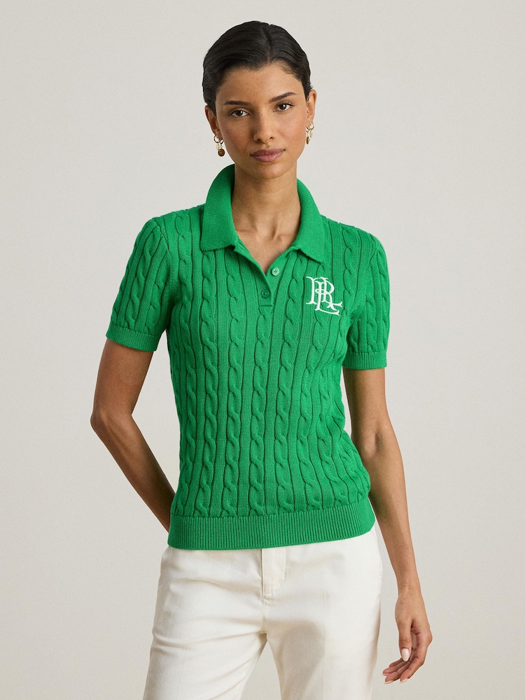 Lauren Ralph Lauren Green Montiva Cable Knit Emboridered Logo Jumper - Image 1 of 8 Lauren Ralph Lauren Green Montiva Cable Knit Emboridered Logo Jumper - Image 1 of 8