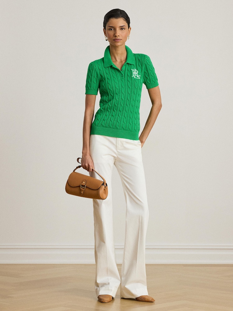 Lauren Ralph Lauren Green Montiva Cable Knit Emboridered Logo Jumper - Image 2 of 8 Lauren Ralph Lauren Green Montiva Cable Knit Emboridered Logo Jumper - Image 2 of 8