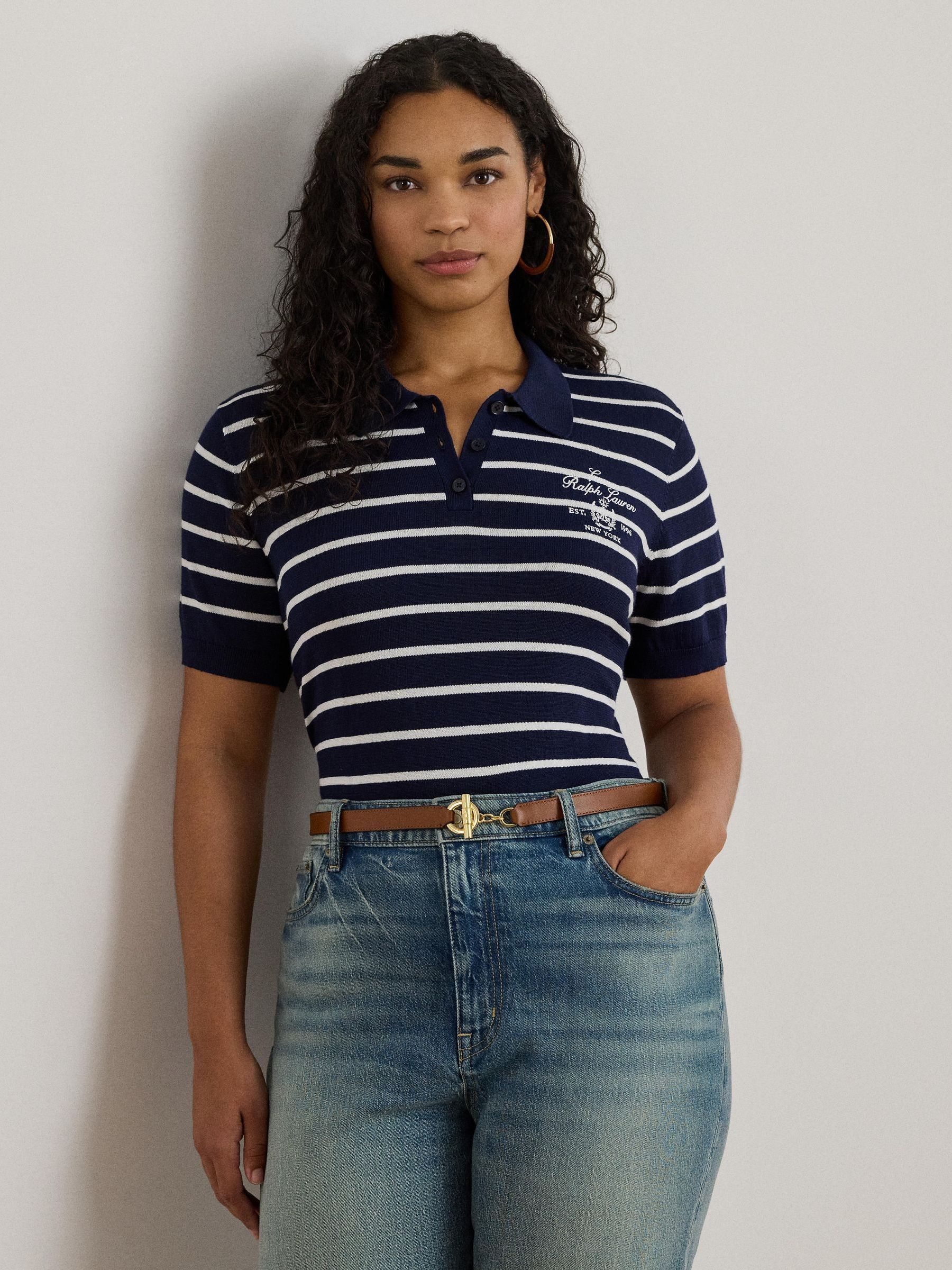 Buy Lauren Ralph Lauren Blue Curve Natrissa Stripe Cable Knit Polo