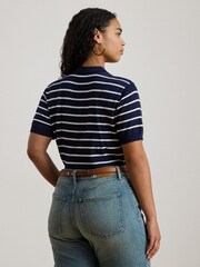 Lauren Ralph Lauren Blue Curve Natrissa Stripe Cable Knit Polo Shirt - Image 3 of 7