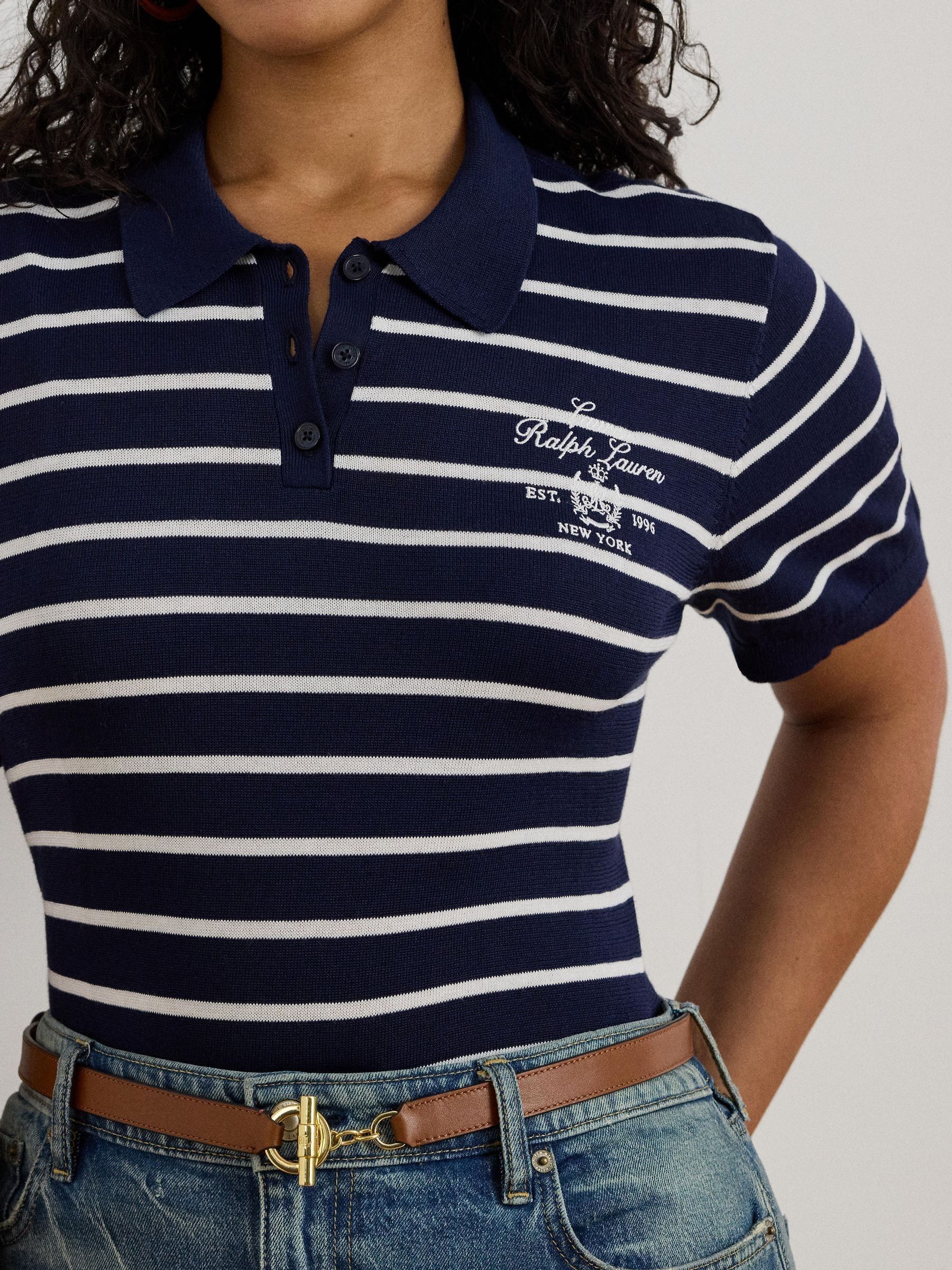 Buy Lauren Ralph Lauren Blue Curve Natrissa Stripe Cable Knit Polo