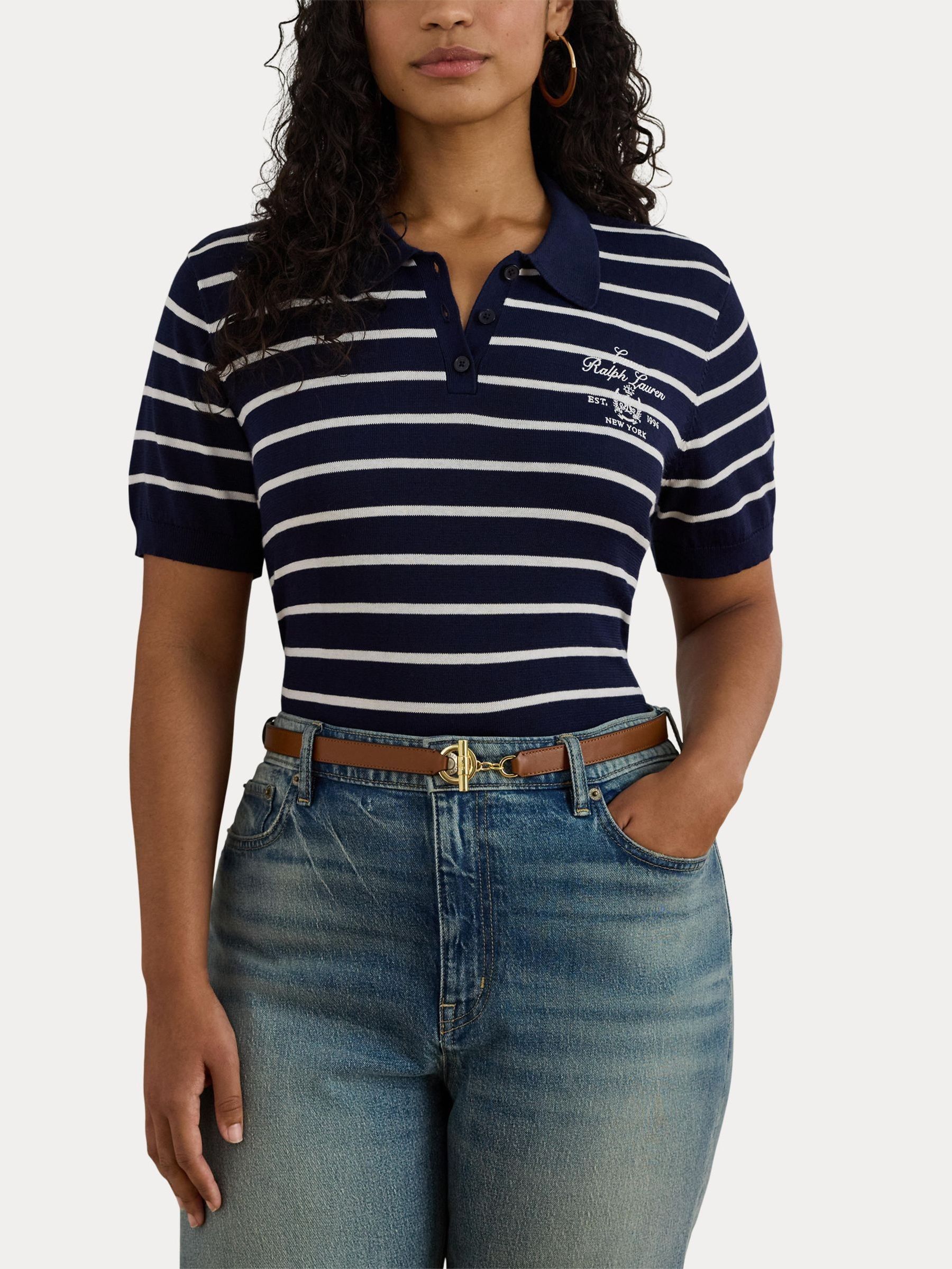 Buy Lauren Ralph Lauren Blue Curve Natrissa Stripe Cable Knit Polo