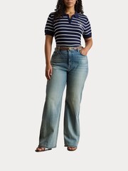 Lauren Ralph Lauren Blue Curve Natrissa Stripe Cable Knit Polo Shirt - Image 7 of 7