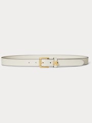 Lauren Ralph Lauren White Logo Keeper Leather Skinny Belt - Image 1 of 2