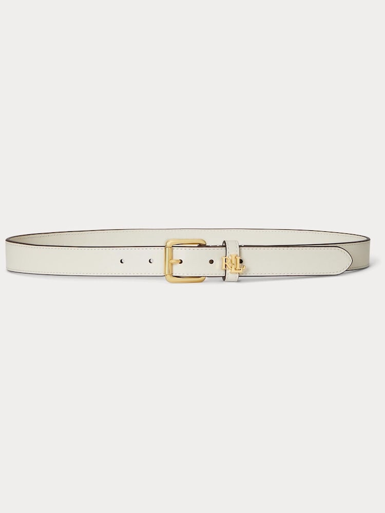 Lauren Ralph Lauren White Logo Keeper Leather Skinny Belt - Image 1 of 2